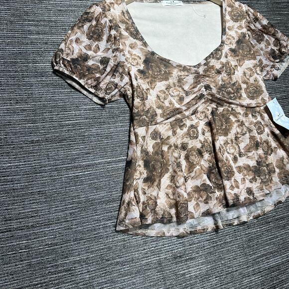 Rebellious Dreamer Blouse Top Women's S Brown Floral TH1340A - Picture 4 of 12